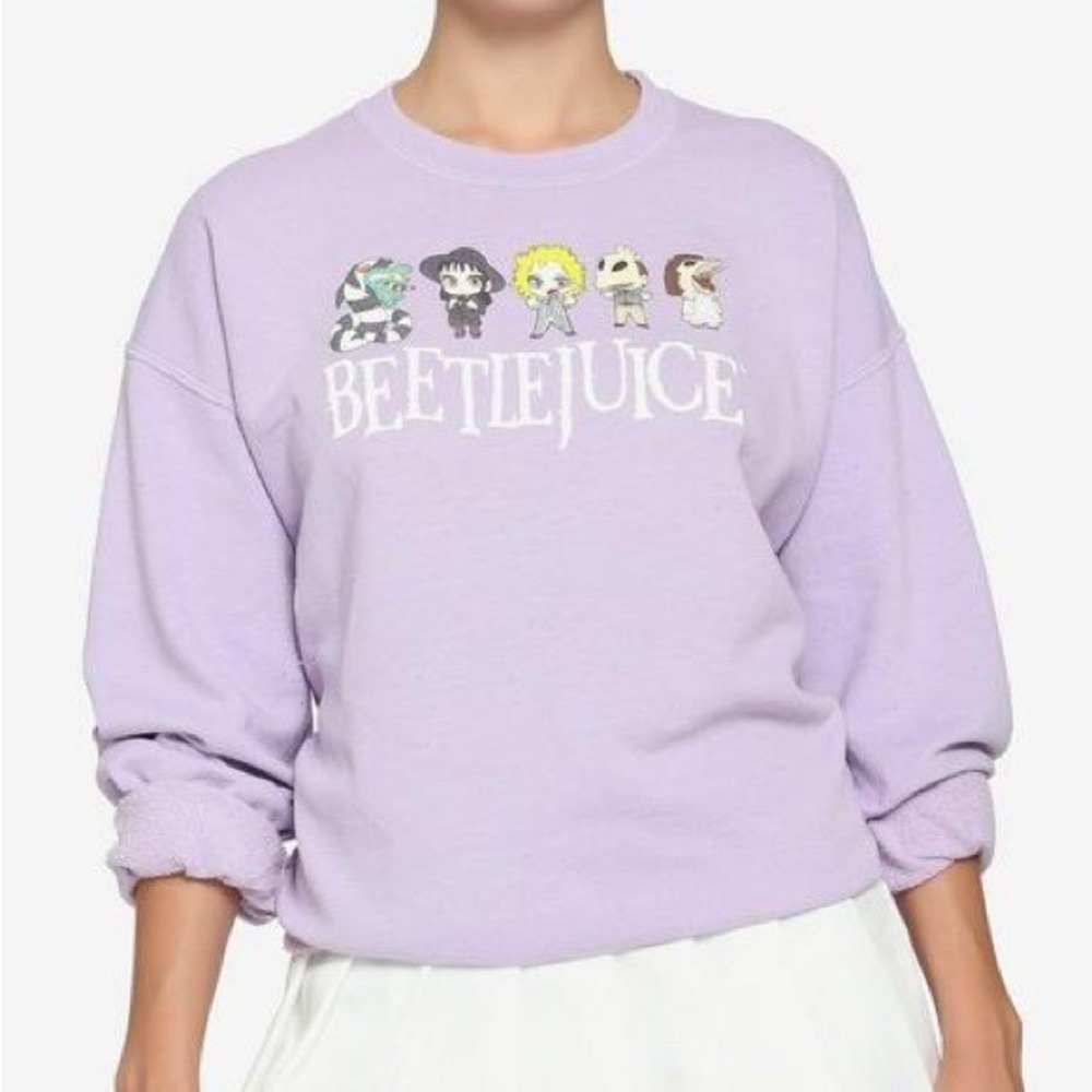 Hot Topic Beetlejuice Chibi Lavender‎ Pullover Sweatshirt Purple Sweater Large
